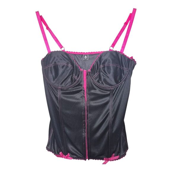 Vintage 90s Y2K Goth Punk Black and Pink Women's Corset Top Size 40C - Picture 1 of 3
